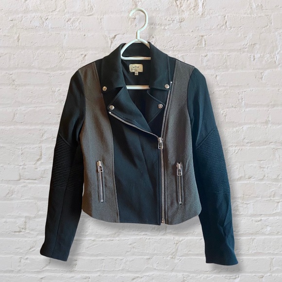 Wilfred Aritzia Montesson Moto Jacket with Zipper Details Black and Olive Green - Picture 2 of 10